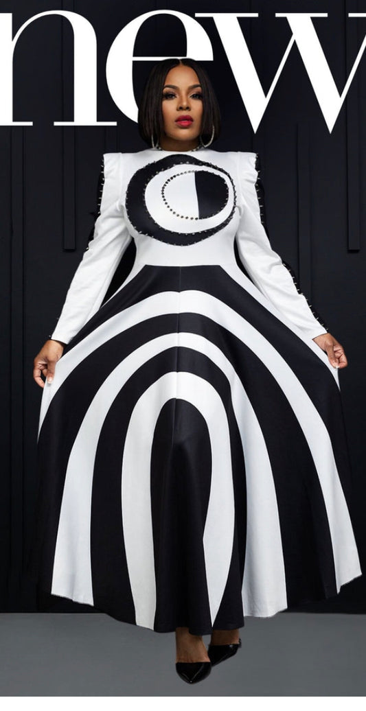 Black & White  Maxi dress with Studs