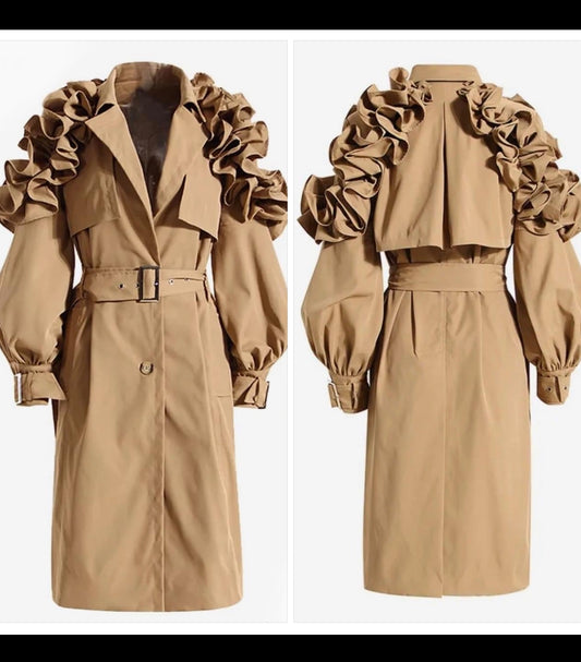 Trench coat with ruffle