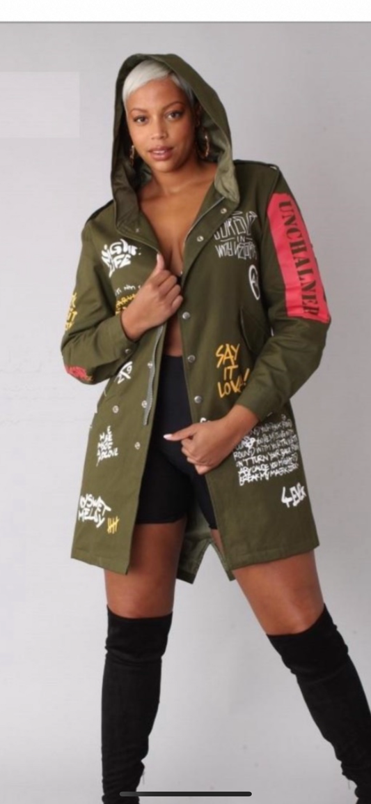 Army green hoodie jacket