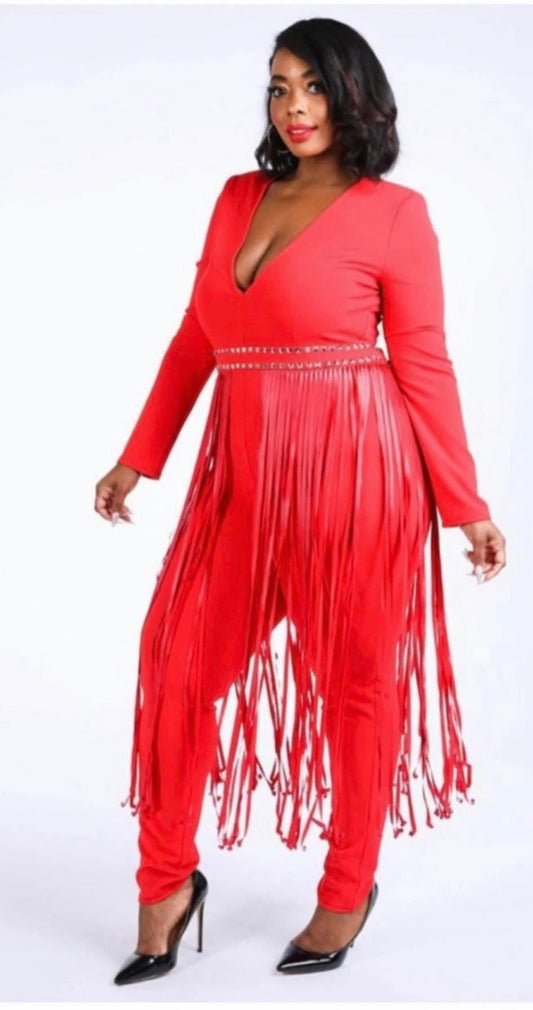 Red fringe jumpsuit