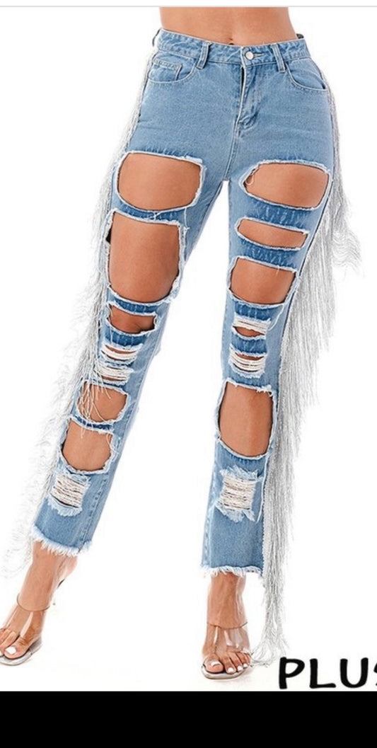 denim jeans with fringe